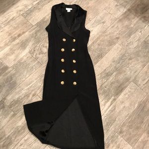 Vintage button dress black dress with sexy slit